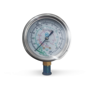 Manometro C/Glicerina de Baja 0 - 120PSI conex. inf. 1/4" SAE/68mm - R22-134A-404A-507A con flange